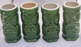 Tiki  4 glossy green ceramic 6” mugs 2004  in mint condition - $19.99