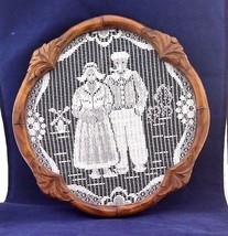 Vintage Framed Needlework Filet Crochet European Couple - £15.57 GBP