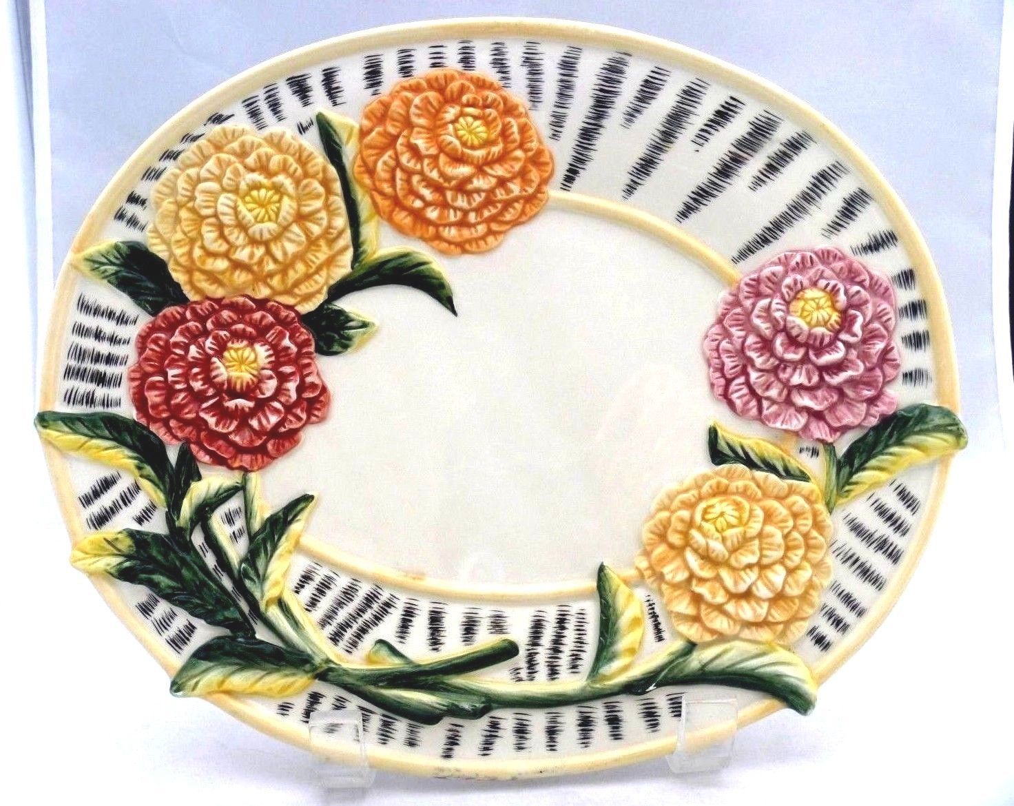 Primary image for Fits and Floyd Essentials, embossed Dahlia flowers OVAL 9 ¼” decorative plate
