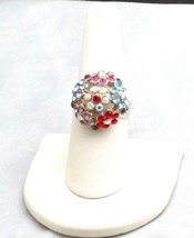 Chrystal rhainestone expandable rings silver alloy Siam Crystal Aqua Turquoise - £6.30 GBP