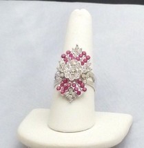 ring Chrystal Fuchsia &amp; crystal rhinestones expandable cluster silver alloy - £7.11 GBP