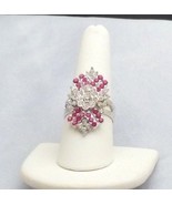 ring Chrystal Fuchsia &amp; crystal rhinestones expandable cluster silver alloy - £6.97 GBP