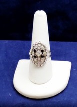 Chrystal cluster rhinestone ring expandable Oblong silver alloy Chrystal Black - £6.34 GBP