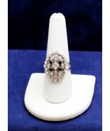 Chrystal cluster rhinestone ring expandable Oblong silver alloy Chrystal... - £6.18 GBP