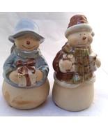2 DECORATIVE HAND PAINTED GLOSY CRAMIC SNOW MEN AND WOMAN HOLDING GIFTS - £4.69 GBP