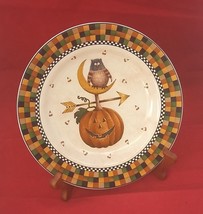 Halloween pumpkin owl moon arrow Sakura Debbie Mumm 2001 ceramic 8 1/8” plate - $6.43