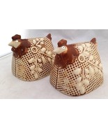 PAIR OF HENS DECORATIVE VHIMSICAL NETURAL &amp; BROWN CERAMIC COLORS HAND CR... - $6.43