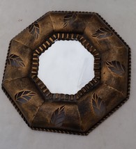 Octagon Mirror rustic metal  Bronze color perforated leaves around 10” handmade - £6.99 GBP