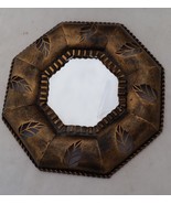 Octagon Mirror rustic metal  Bronze color perforated leaves around 10” h... - £6.95 GBP