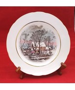 VINTAGE 1977 COLLECTOR PLATE WINTER SCENE HORS&amp; CARAGE GOLD RIM 8”  PORC... - £6.20 GBP