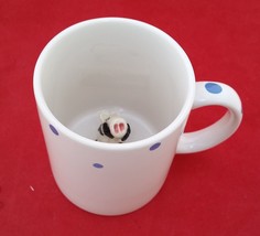 BLUE POLKA-DOTH WHITE MUG WITH A CALF IN THE BOTTOM - £6.98 GBP