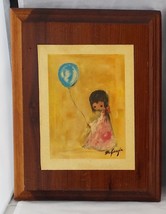 DeGrazi littel girl with blue balloon decoupage vintage wood plaque - £6.60 GBP