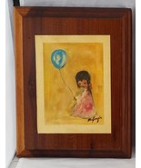 DeGrazi littel girl with blue balloon decoupage vintage wood plaque - £6.49 GBP