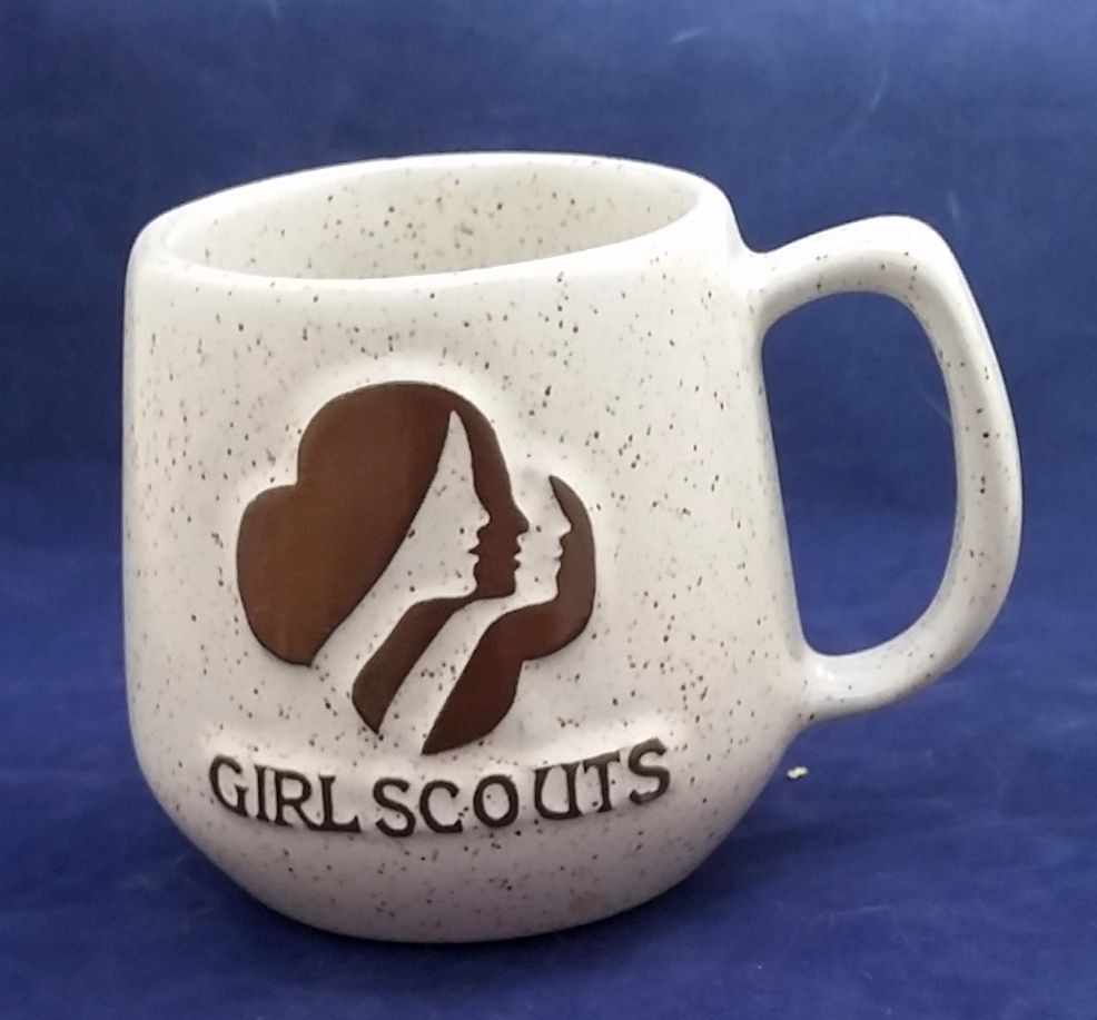 Primary image for Girl Scouts ceramic mug white brown Relief Style Ceramic StonewarCoffee Mug Cup