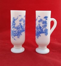 Avon 2 Toile Blue color over Milk Glass French Country life Demi Mug 5” - £7.86 GBP