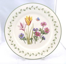 Gibson  Everyday 10½” White plate, Tulips &amp; Anemones, Green Trim Decoration - £5.49 GBP