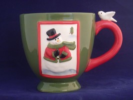 Harry and David RARE 2007 3D Green Red Christmas mug White Dove on the h... - £4.70 GBP