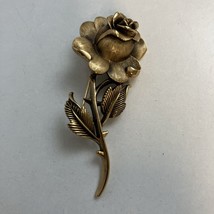 Vintage Signed Crown Trifari 2.5” Brooch Pin Gold Tone Flower Rose - £35.19 GBP