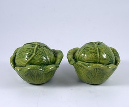 Cabbage/Lettuce Salt and Pepper Shakers Green Ceramic Vintage - £10.22 GBP