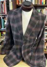 Vintage 60s/70s Men&#39;s Mavest Jacket Black Red Plaid Blazer Rockabilly Retro MCM - £45.84 GBP