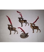 4 VTG 1980&#39;s Era Hallmark Cards Christmas Ornaments Brass Metal Reindeer... - £15.65 GBP