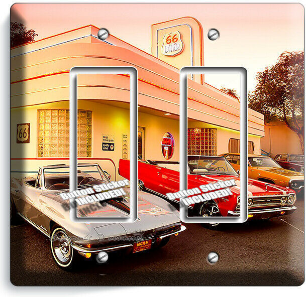 RETRO 50'S DINER CARS ROUTE 66 NEON 2 GFCI LIGHT SWITCH WALL PLATE ROOM HD DECOR