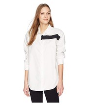 Calvin Klein Jeans Women&#39;s Button Down Oxford Shirt Black BAR Detail Whi... - £51.31 GBP