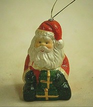 Ceramic Glitter Christmas Tree Ornament Santa Claus w Xmas Present Gifts - $9.89