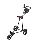 3 Wheel Durable Foldable Steel Golf Cart with Mesh Bag - Color: Black - $2,935.22 MXN