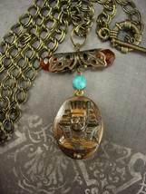 Vintage Egyptian Revival Pharaoh   Locket  pendant turquoise jeweled necklace - £76.17 GBP