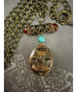 Vintage Egyptian Revival Pharaoh   Locket  pendant turquoise jeweled nec... - £73.45 GBP