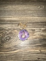 1pc Pendant Necklace Agate Quartz Geode Slice Amethyst Inlaid Gold Plated. New. - £7.78 GBP
