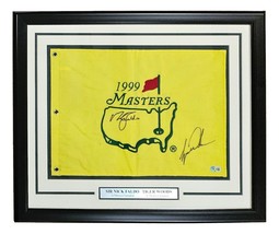 Tigre Woods Sir Nick Faldo Signé Encadré 1999 Masters Golf Drapeau Bas Loa - £2,288.41 GBP