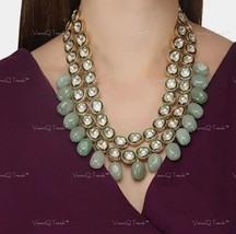 VeroniQ Trends-Multilayer Long Gold Plated Green Beads Kundan Meenakari Necklace - £109.34 GBP