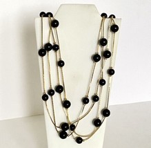 4-Strand Executive Style Black Glass Beads and Gold Tone Necklace 24” - £10.20 GBP