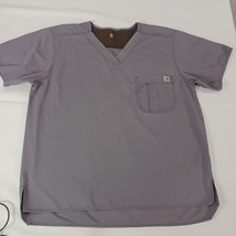 Carhartt Women&#39;s Gray Scrub Top V-Neck Two Pocket Workwear Chest Size 49&quot; - $19.79