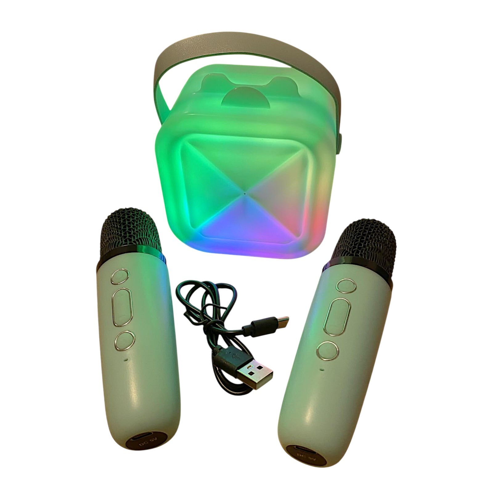 Mini Karaoke Machine Wireless Bluetooth Speaker Luminous Two Mics Voice Effects Item image 14