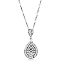 3W720 - Rhodium Brass Necklace with AAA Grade CZ  in Clear - $40.49