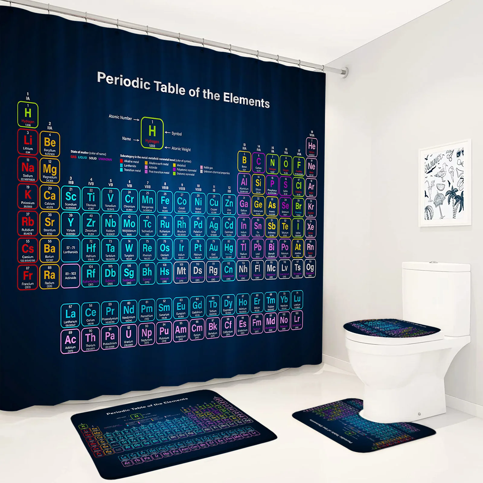 Periodic Table of Elements Shower Curtain Set Creative Modern Children Home - £16.24 GBP+