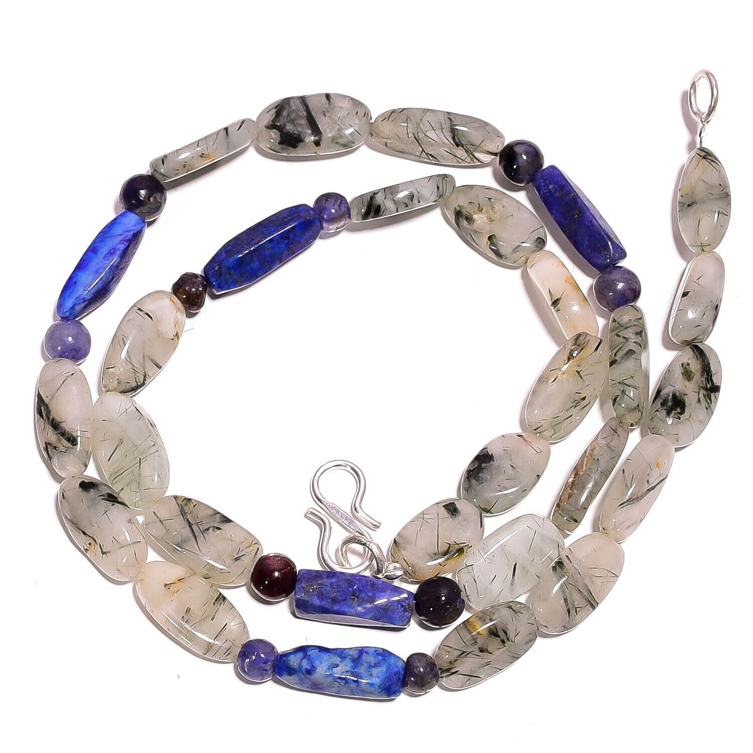 Primary image for Natural Rutile Quartz Lapis Lazuli Iolite Gemstone Beads Necklace 17" UB-2827