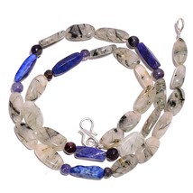 Natural Rutile Quartz Lapis Lazuli Iolite Gemstone Beads Necklace 17&quot; UB-2827 - £7.69 GBP