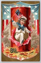July 4th Patriotic Child Popping Out of Firecracker Postcard N26 - £11.95 GBP