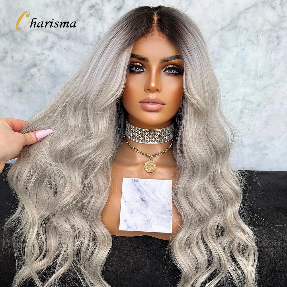 Charisma Ombre Grey Wigs Synthetic Lace Front Wig for Women 26 Inches Long Bo - £46.05 GBP+