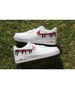 Custom Red &amp; Black Drip Air Force 1s – Hand-Painted Custom White AF1s - $224.99