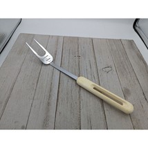 Vintage Bonny 2 Prong Meat Utility Turning Fork 11 3/4&quot; White Handle USA - £7.26 GBP