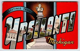 Greetings From Ypsilanti Michigan Large Big Letter Postcard Linen Statue Kropp - £14.05 GBP