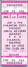 David Grisman Concert Ticket Stub March 26 1998 Keene New Hampshire - £19.56 GBP