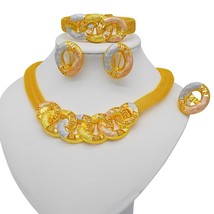 Fashion Gold Color Jewelry Sets For Women Bridal Necklace Earrings Bracelet Ring - £34.66 GBP