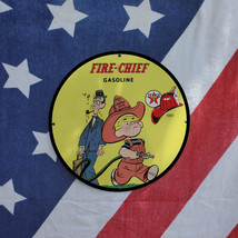 Vintage 1951 Texaco Fire Chief Gasoline Fuel Porcelain Gas &amp; Oil Pump Sign - $125.00