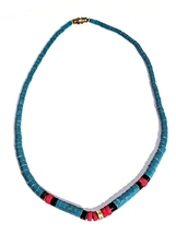 Vintage Turquoise Hishi Bead Neckace 16 1/2 Inches Long Barrel Catch  - £7.88 GBP